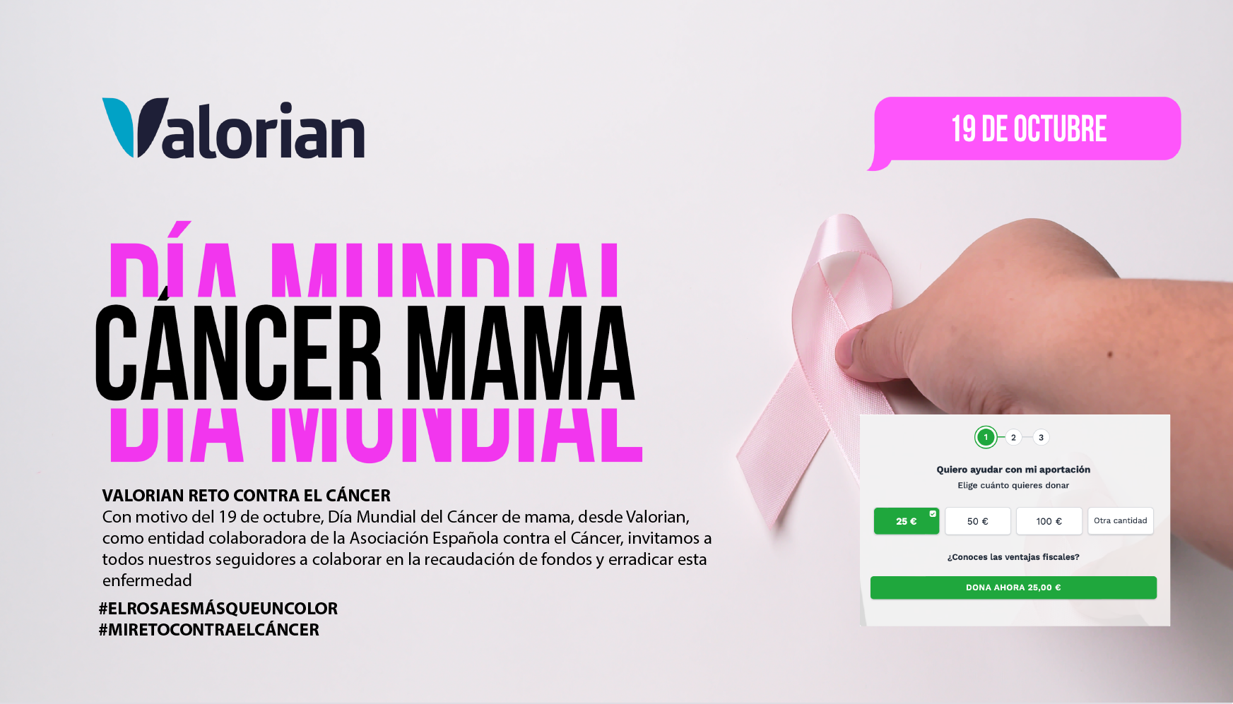 Colabora con #MiRetoContraElCáncer de Valorian 19 de octubre, Día mundial del cancer de mama
