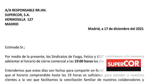 Supercor: Adelanto cierre horario comercial