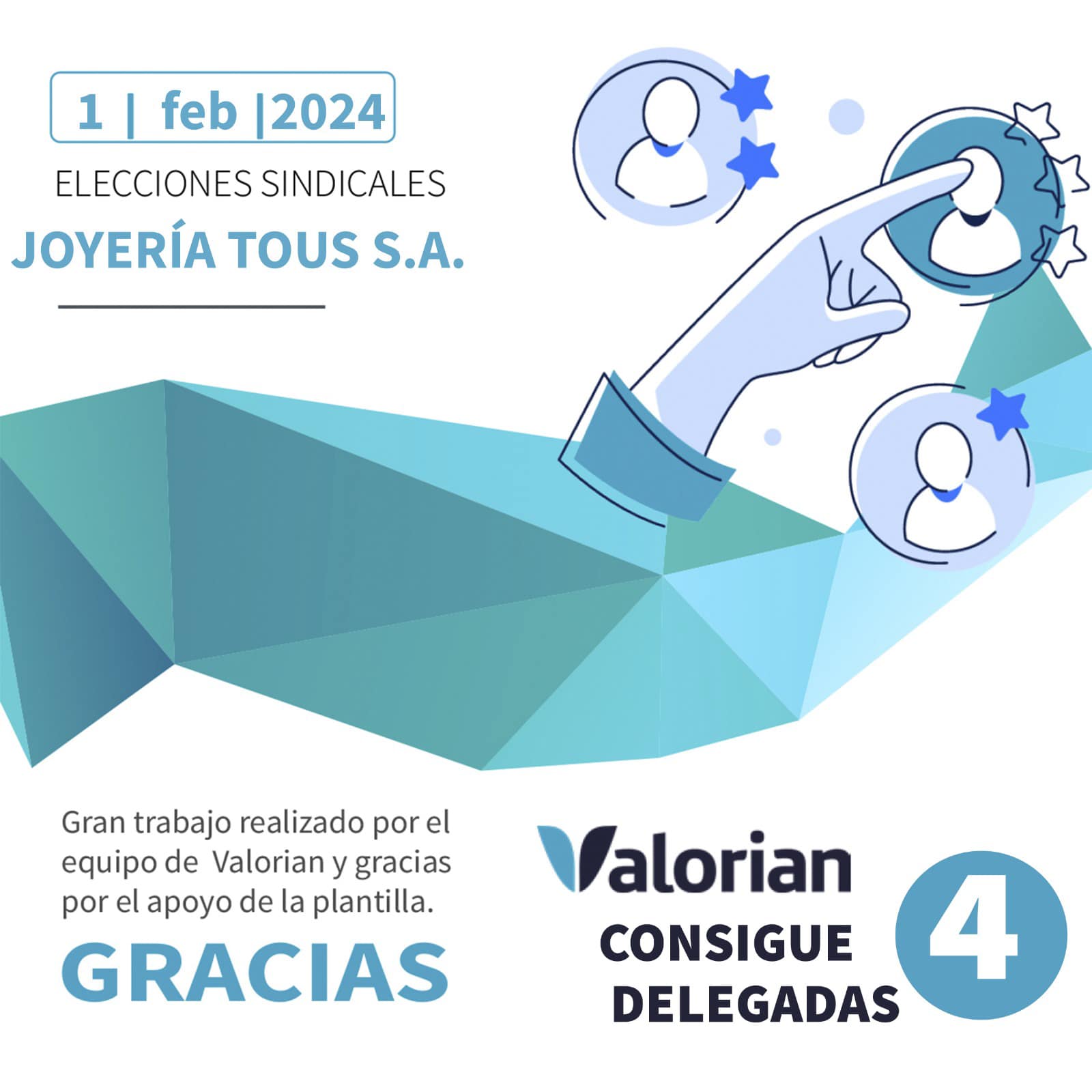 Valorian obtiene 4 delegadas en el proceso electoral de Joyería Tous S.A en Madrid