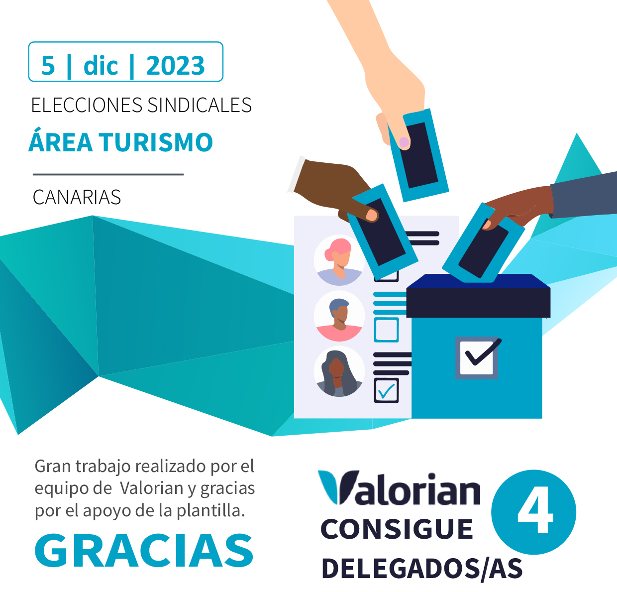 Valorian obtiene 4 delegados/as en los procesos electorales del Área de Turismo celebrados en Canarias