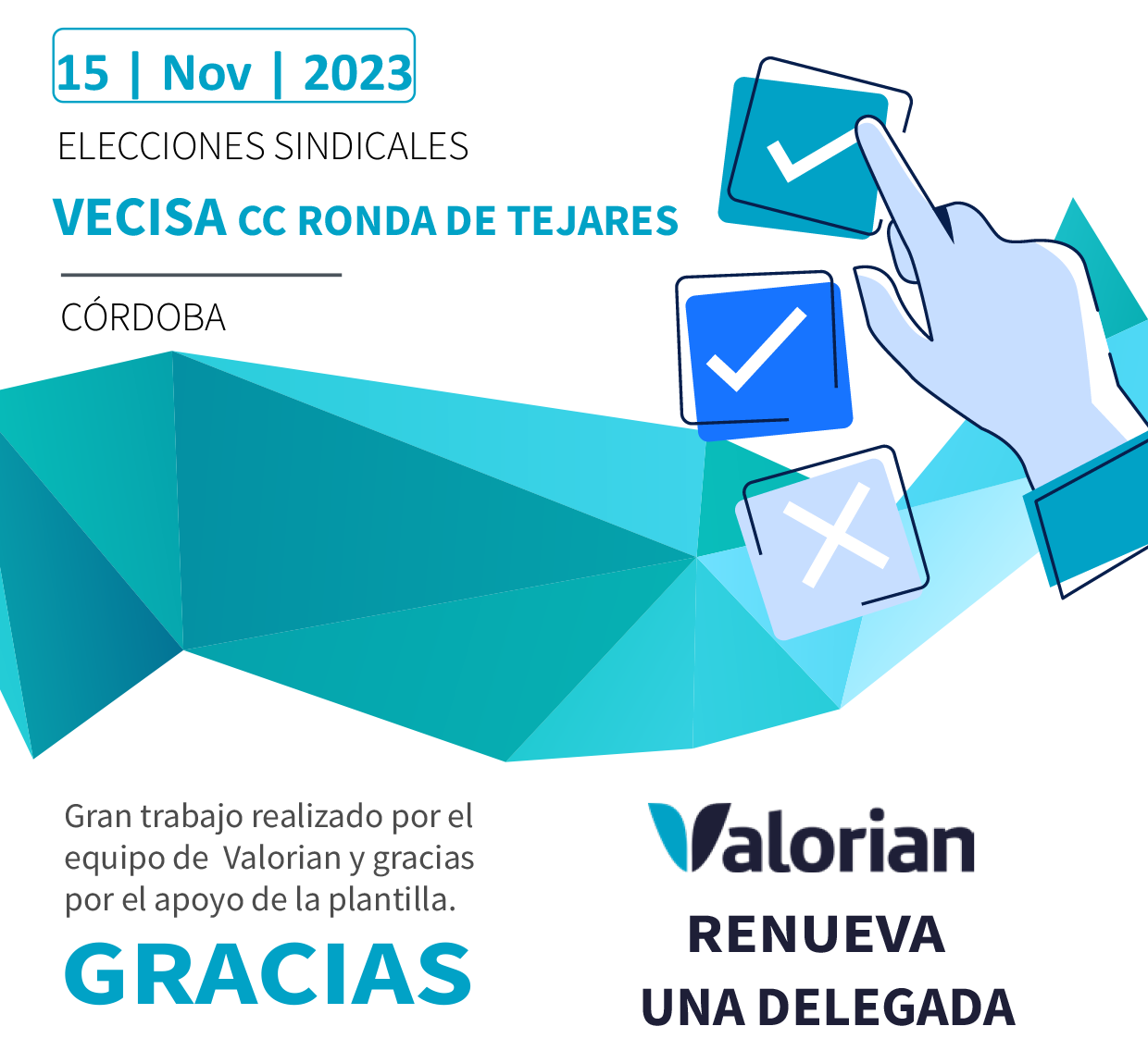 Valorian renueva una delegada de personal en Viajes El Corte Inglés, C.C. Ronda de Tejares, en Córdoba