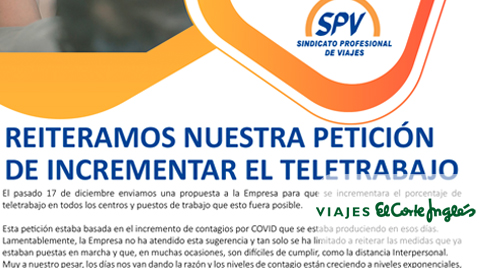 Reiteramos nuestra petición de incrementar el teletrabajo en Vecisa